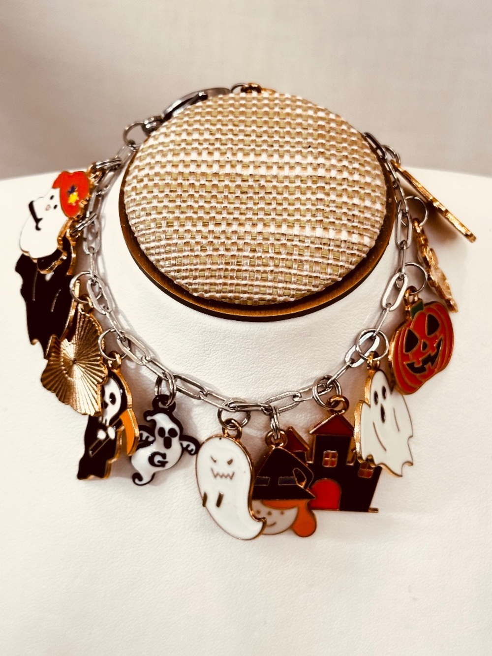 Handmade Halloween Charm Bracelet Ghost Witch Pumpkin Haunted House Reaper Golth